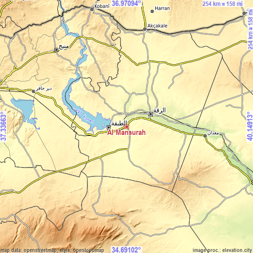 Topographic map of Al Manşūrah