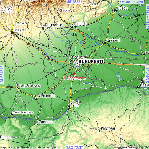 Topographic map of 1 Decembrie