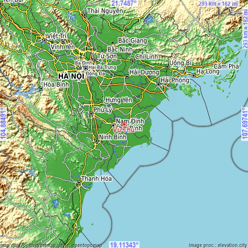Topographic map of Vũ Thư