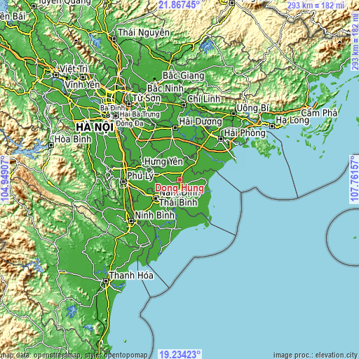 Topographic map of Đông Hưng