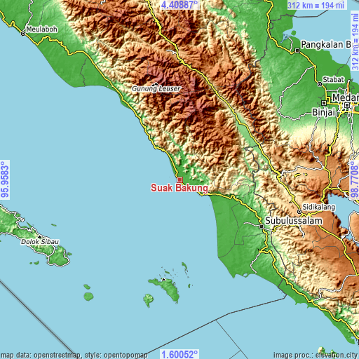 Topographic map of Suak Bakung