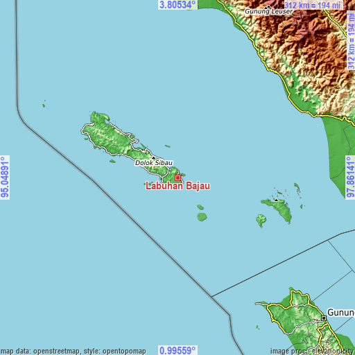Topographic map of Labuhan Bajau