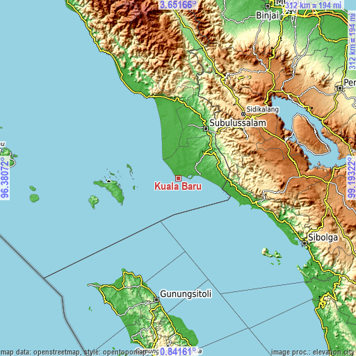 Topographic map of Kuala Baru