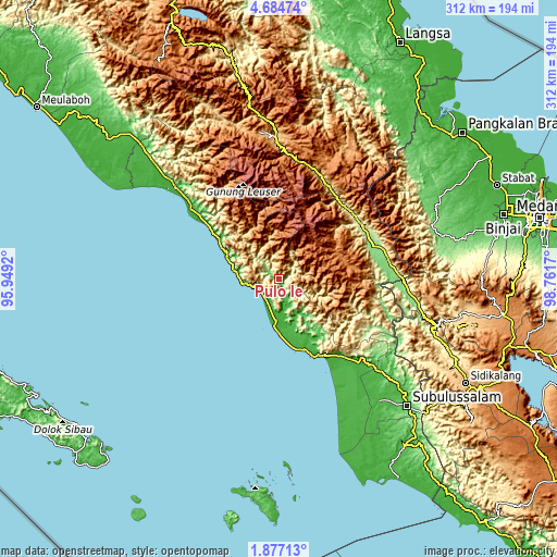 Topographic map of Pulo Ie