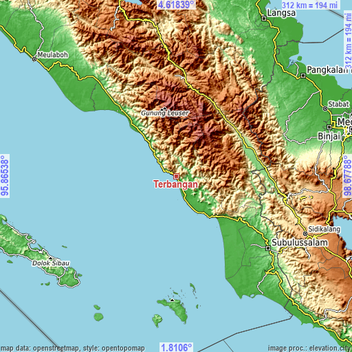 Topographic map of Terbangan