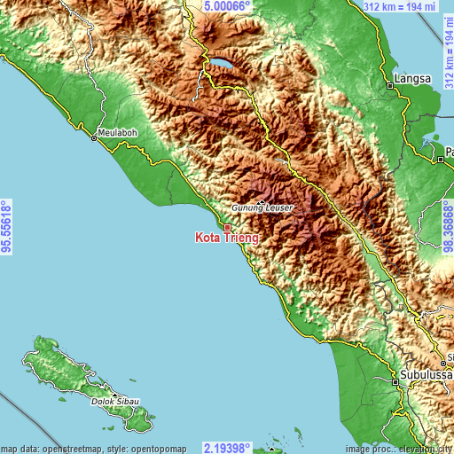 Topographic map of Kota Trieng