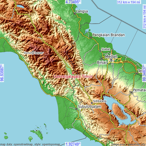 Topographic map of Lawesigalagala Timur
