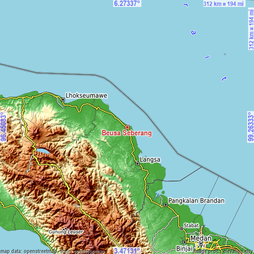 Topographic map of Beusa Seberang