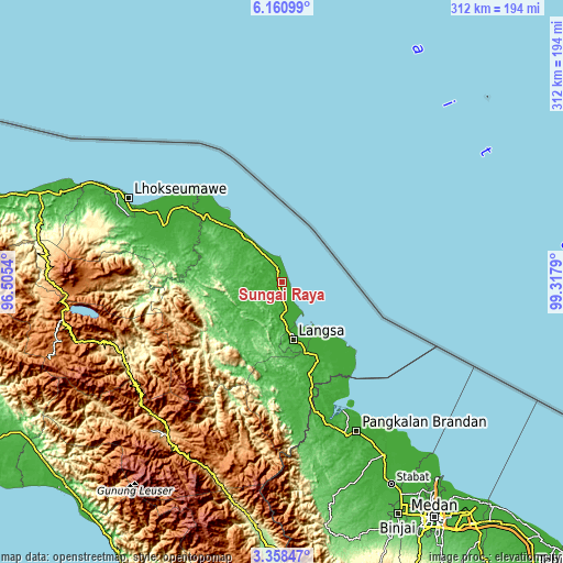 Topographic map of Sungai Raya