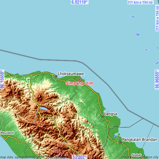 Topographic map of Simpang Ulim