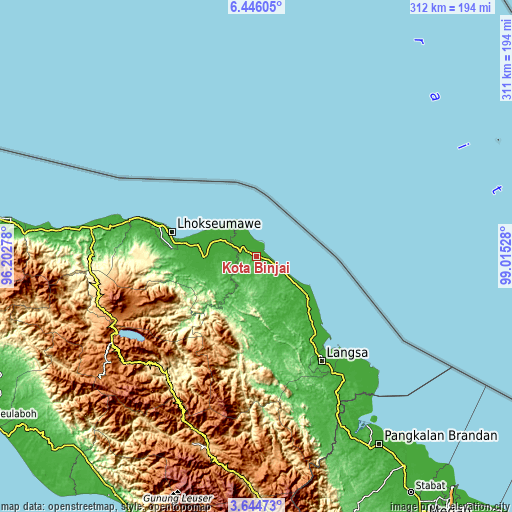 Topographic map of Kota Binjai
