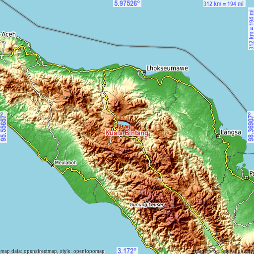 Topographic map of Kuala Bintang