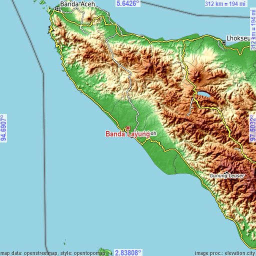 Topographic map of Banda Layung