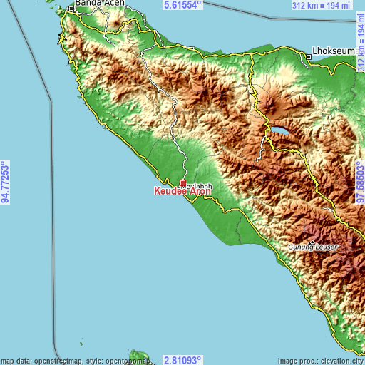 Topographic map of Keudee Aron