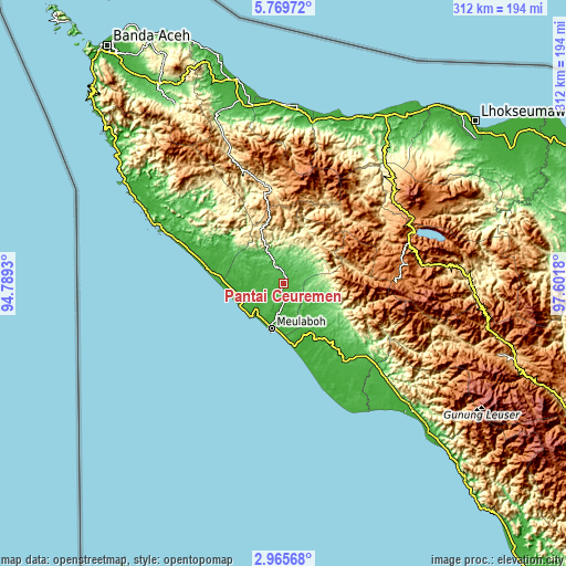 Topographic map of Pantai Ceuremen