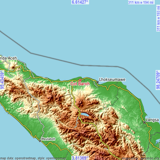 Topographic map of Cot Baroh