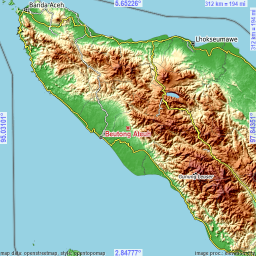 Topographic map of Beutong Ateuh