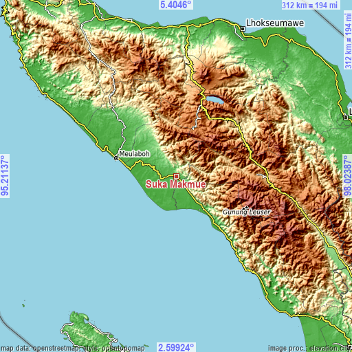 Topographic map of Suka Makmue