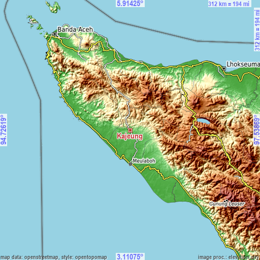 Topographic map of Kajeung