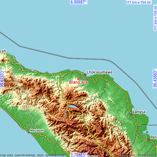 Topographic map of Blang Ara
