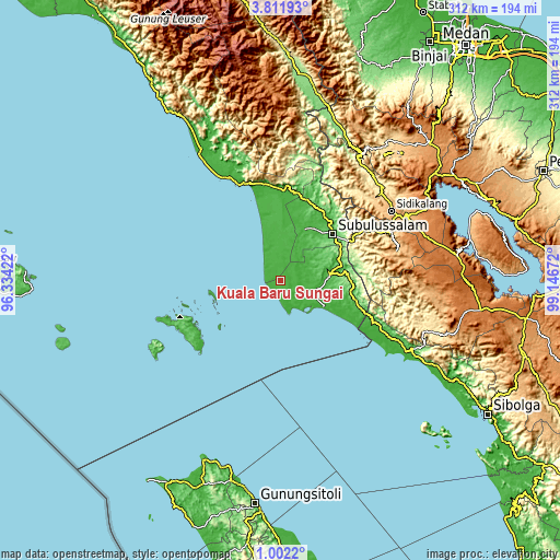 Topographic map of Kuala Baru Sungai