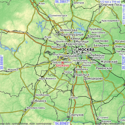 Topographic map of Vnukovo