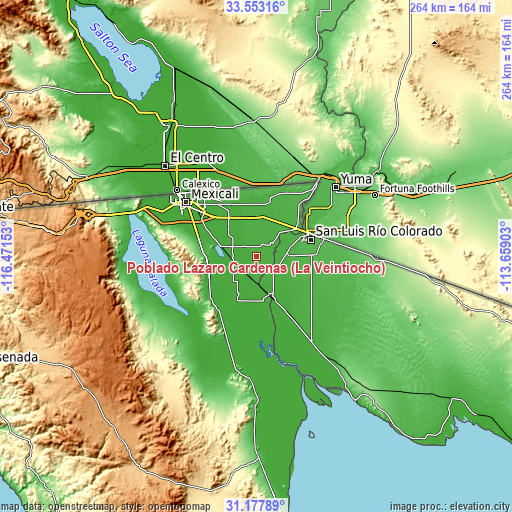 Topographic map of Poblado Lázaro Cárdenas (La Veintiocho)