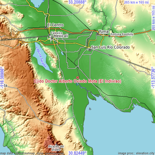 Topographic map of Ejido Doctor Alberto Oviedo Mota (El Indiviso)