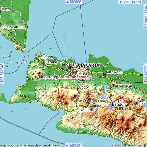 Topographic map of South Tangerang
