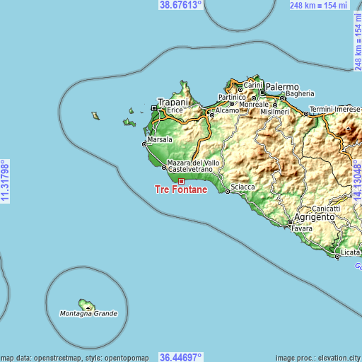 Topographic map of Tre Fontane