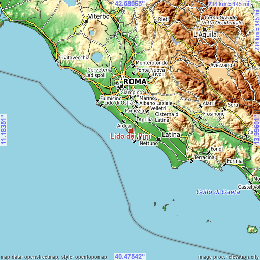 Topographic map of Lido dei Pini