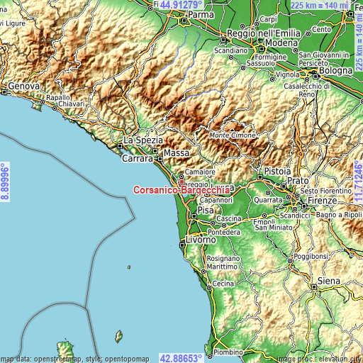 Topographic map of Corsanico-Bargecchia