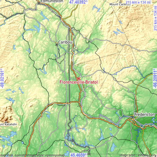 Topographic map of Florenceville-Bristol