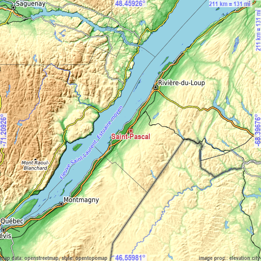 Topographic map of Saint-Pascal