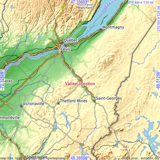 Topographic map of Vallée-Jonction