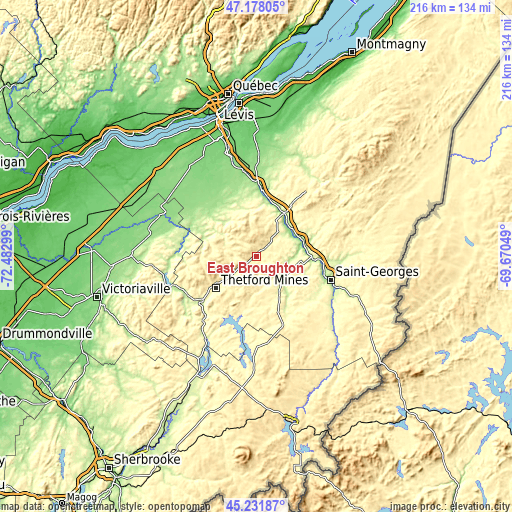 Topographic map of East Broughton