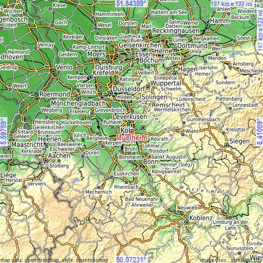 Topographic map of Mülheim
