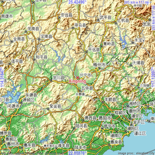 Topographic map of Xingning