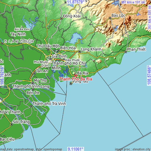 Topographic map of Thành Phố Bà Rịa