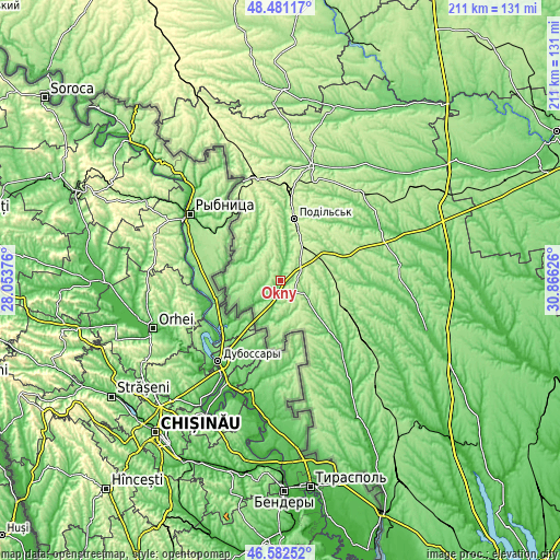 Topographic map of Okny