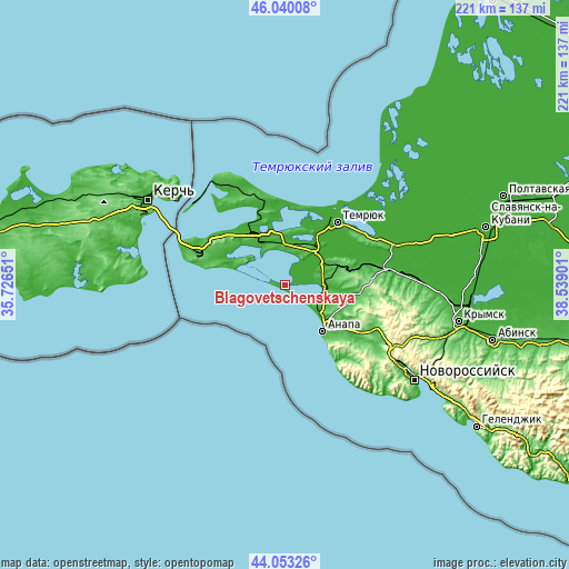 Topographic map of Blagovetschenskaya