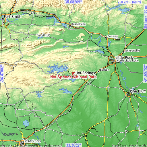 Topographic map of Hot Springs National Park