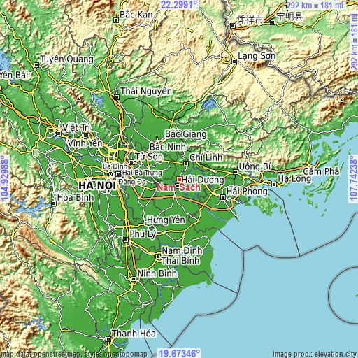 Topographic map of Nam Sách