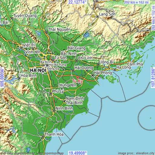 Topographic map of Tứ Kỳ