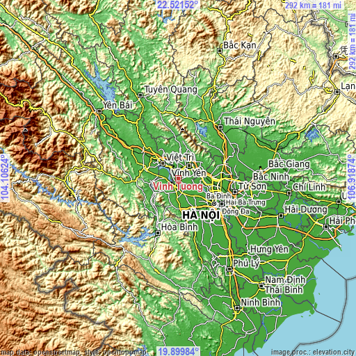 Topographic map of Vĩnh Tường