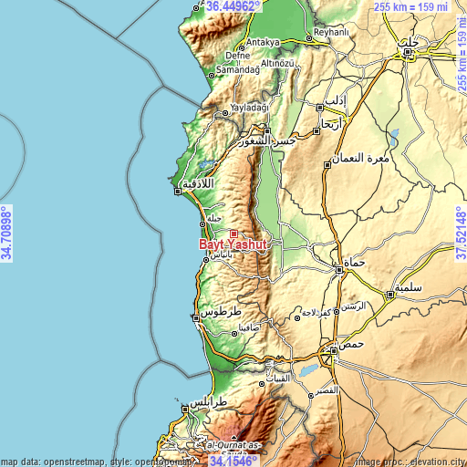 Topographic map of Bayt Yāshūţ