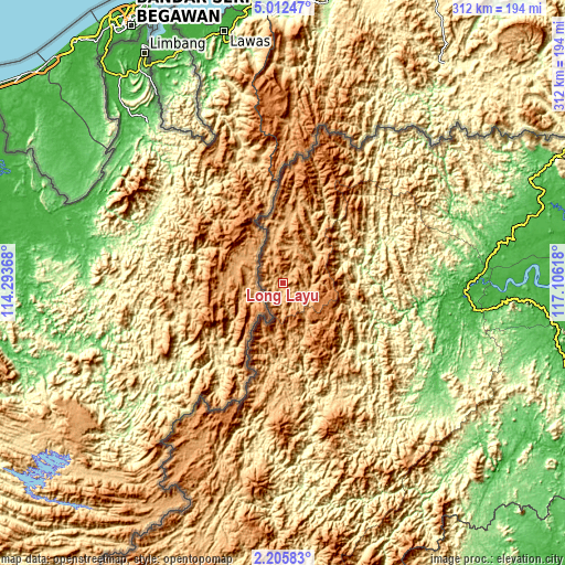 Topographic map of Long Layu