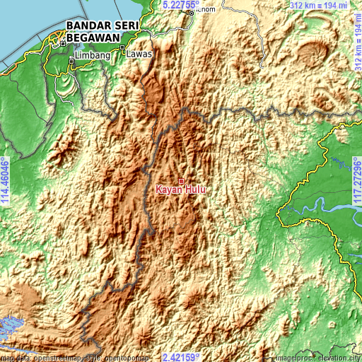 Topographic map of Kayan Hulu