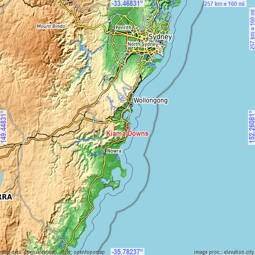 Topographic map of Kiama Downs