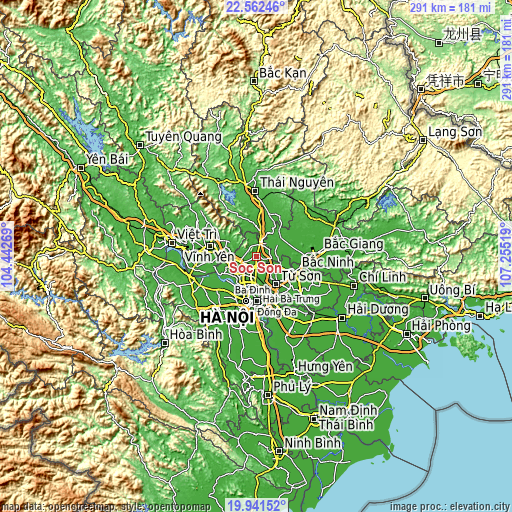 Topographic map of Sóc Sơn